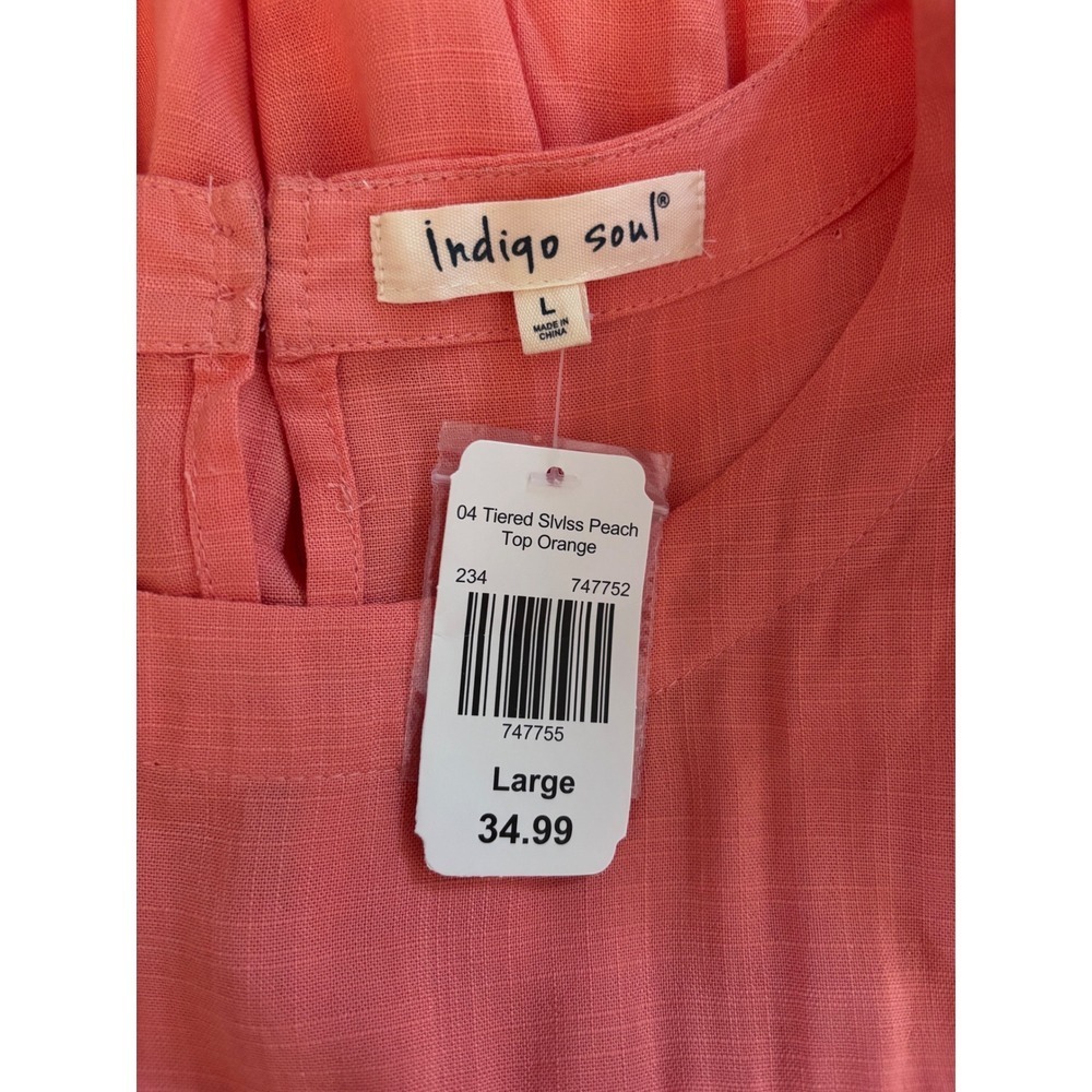 NWT Indigo Soul Peach Tiered Tunic Top Large Boho Lagenlook Longline MSRP $35 - Picture 2 of 6